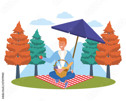 Fototapeta Naklejka Na Ścianę i Meble -  Man cartoon having picnic design