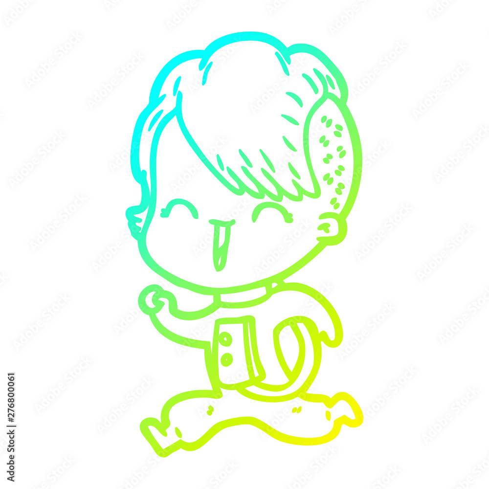 cold gradient line drawing cartoon happy hipster girl wearing space suit cold gradient line drawing cartoon happy hipster girl wearing space suit