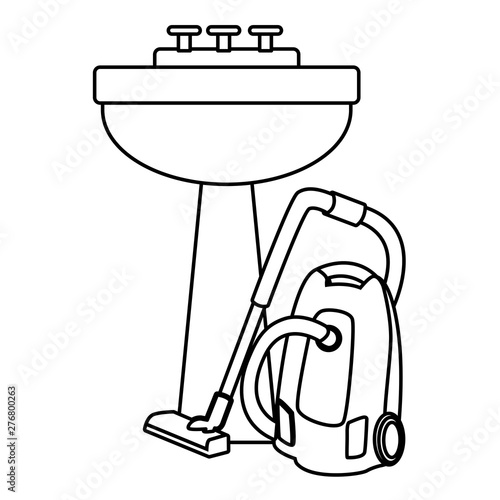 cleaning and hygiene equipment icons in black and white