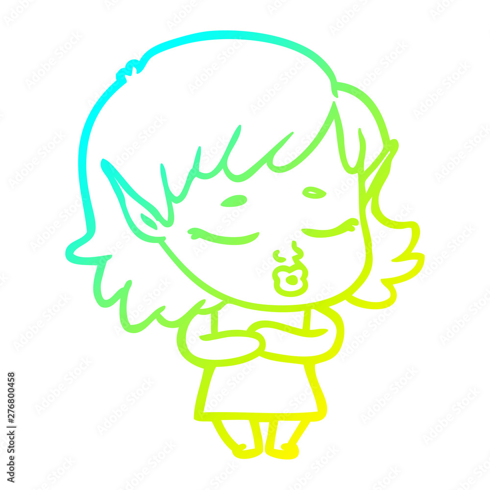 cold gradient line drawing shy cartoon elf girl cold gradient line drawing shy cartoon elf girl