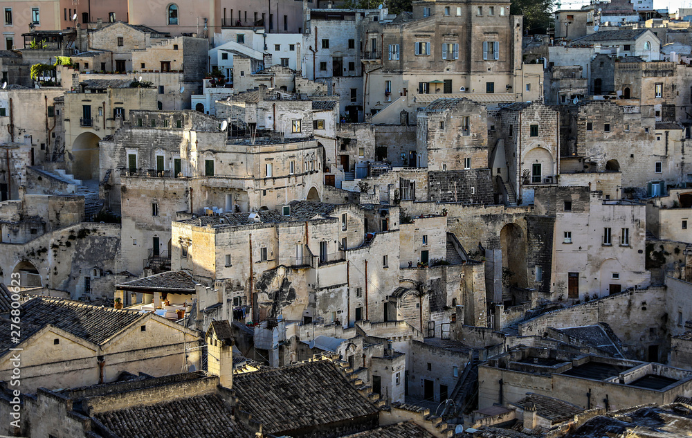 Views of the ancient city of Matera famous for its preserved cave dwellings, in the region of Basilicata in southern Italy. 