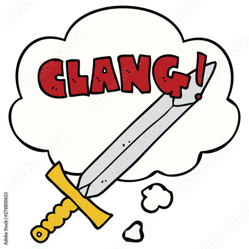cartoon clanging sword and thought bubble