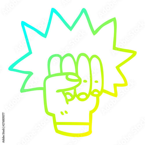 cold gradient line drawing cartoon punching fist
