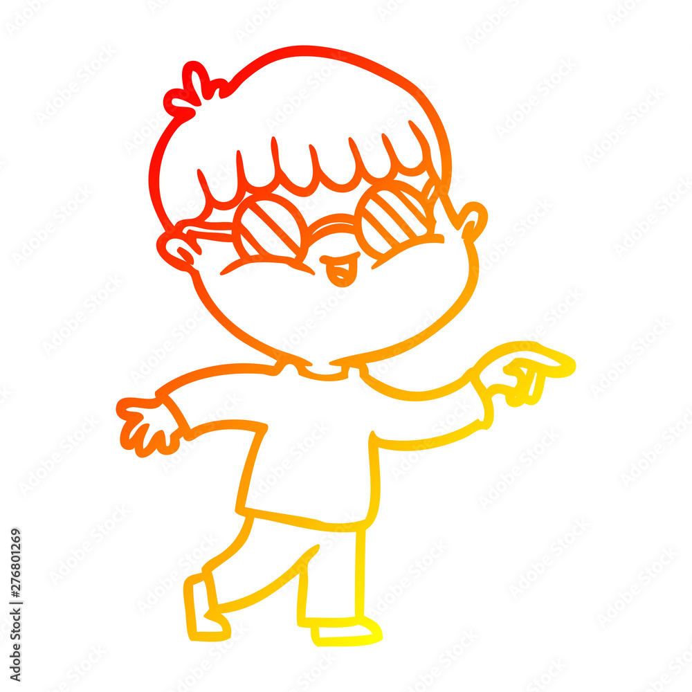 warm gradient line drawing cartoon boy wearing spectacles