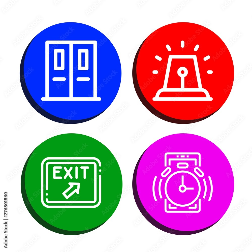 Set of evacuation icons such as Emergency exit, Alarm, Exit , evacuation Set of evacuation icons such as Emergency exit, Alarm, Exit , evacuation
