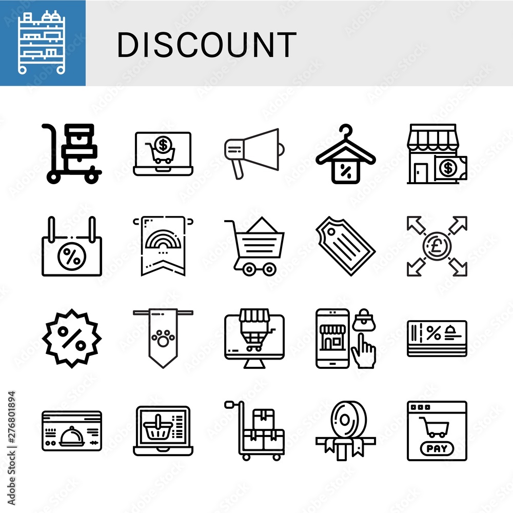 Set of discount icons such as Cart, Trolley, Shopping cart, Promotion, Discount, Shop, Banner, Ecommerce, Tag, Pound, Online shopping, Loyalty card, Ribbon , discount Set of discount icons such as Cart, Trolley, Shopping cart, Promotion, Discount, Shop, Banner, Ecommerce, Tag, Pound, Online shopping, Loyalty card, Ribbon , discount
