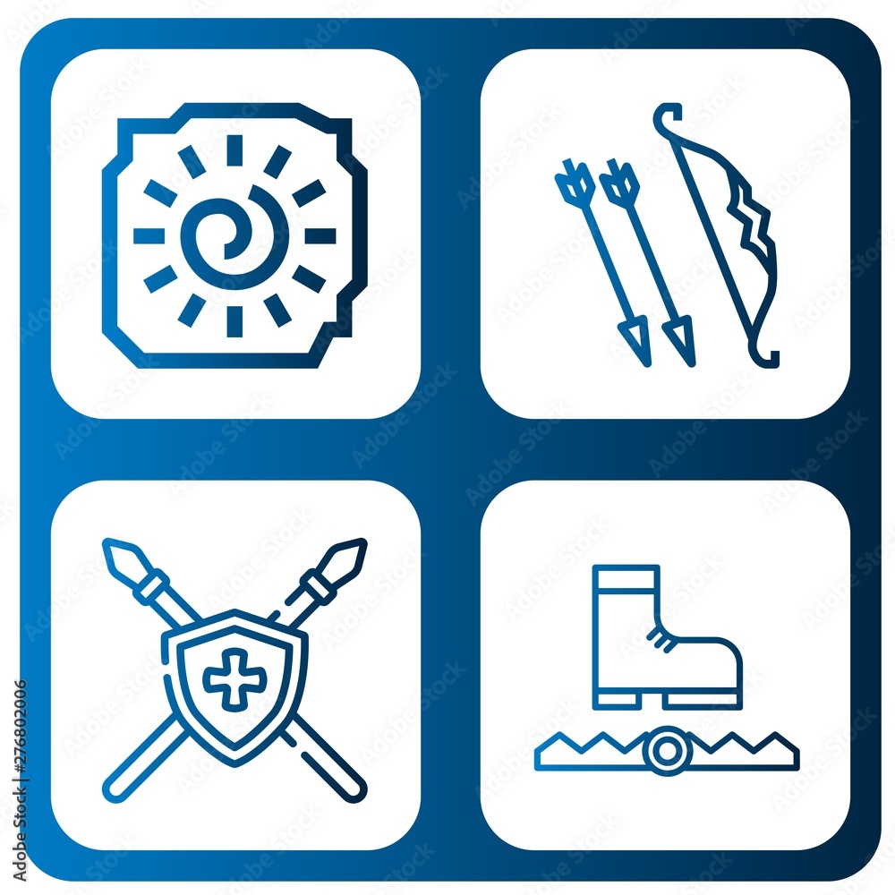 Set of hunt icons such as Cave painting, Archer, Spear, Trap , hunt