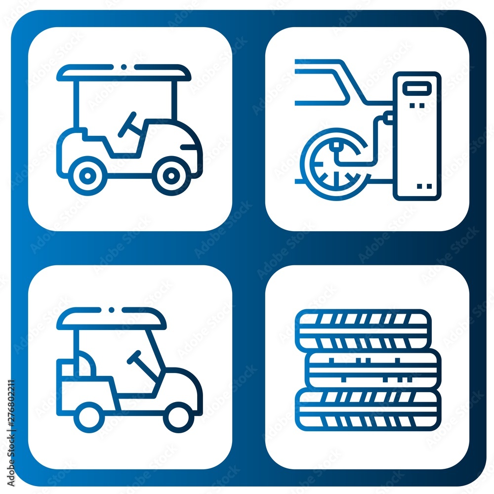 Set of tires icons such as Golf cart, Tires , tires