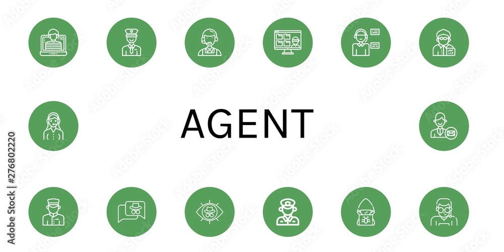 Set of agent icons such as Hacker, Policeman, Customer service, Thief, Operator, Broker, Doorman, Security agent, Support services , agent Set of agent icons such as Hacker, Policeman, Customer service, Thief, Operator, Broker, Doorman, Security agent, Support services , agent