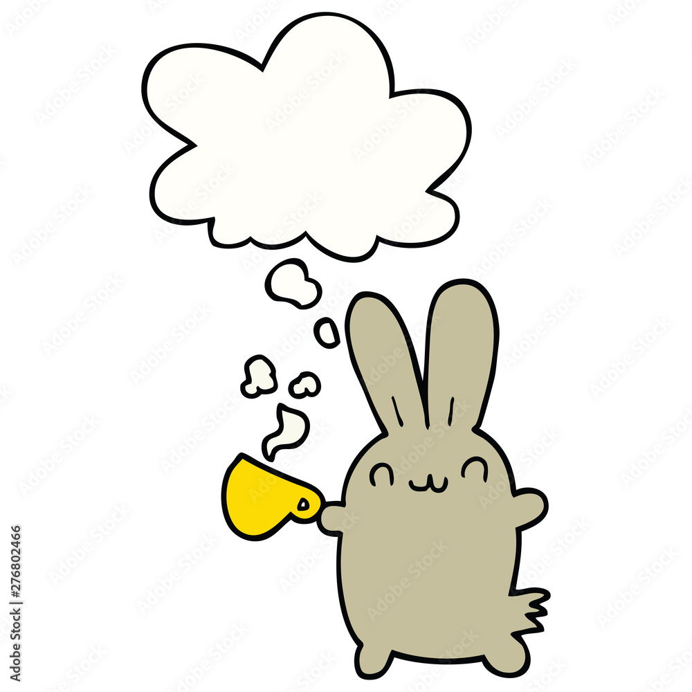 cute cartoon rabbit drinking coffee and thought bubble cute cartoon rabbit drinking coffee and thought bubble