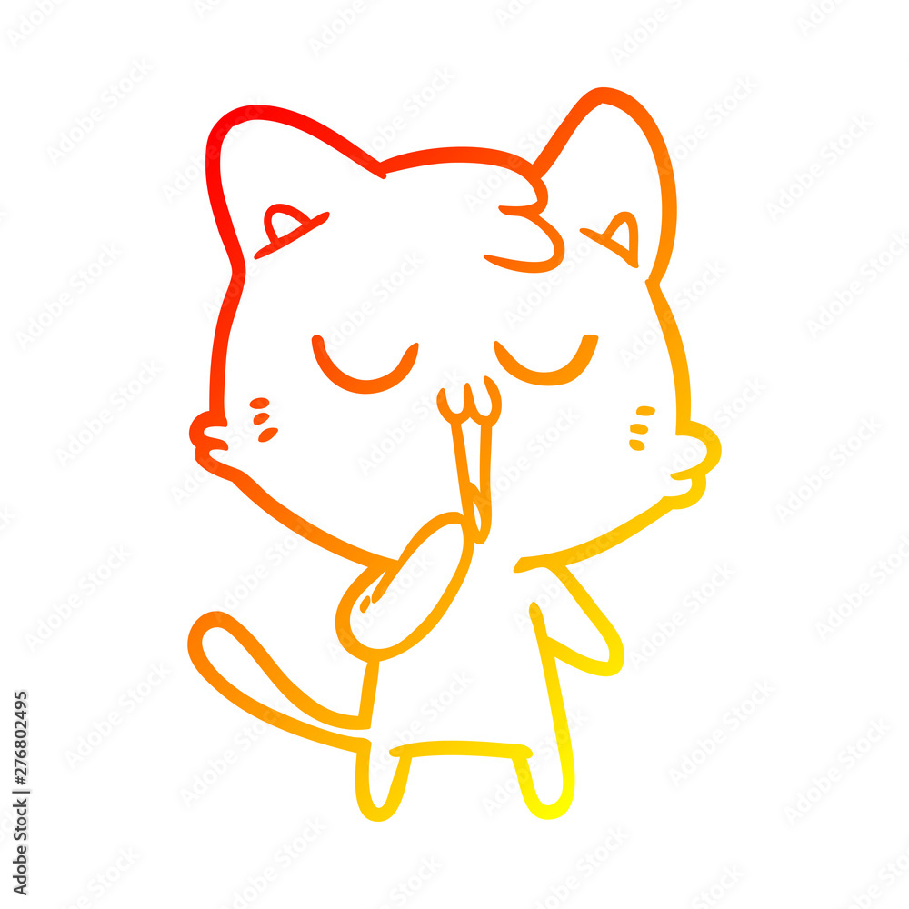 Obraz premium warm gradient line drawing cartoon cat yawning