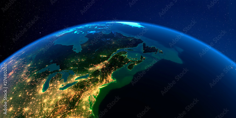 Fototapeta premium Detailed Earth at night. Northeast US and Eastern Canada