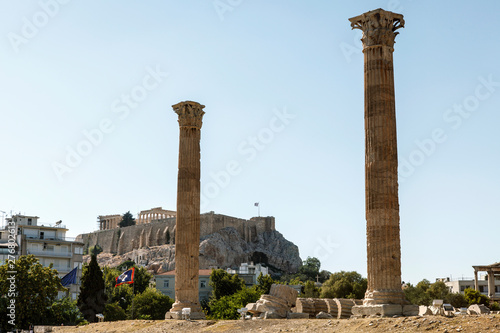 Olympian Zeus columns ruins and Acropolis Hill