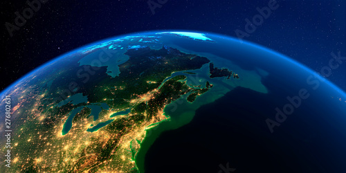 Fototapeta Naklejka Na Ścianę i Meble -  Detailed Earth at night. Northeast US and Eastern Canada