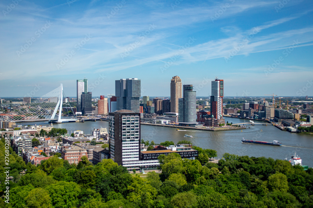 Scenic view of Rotterdam and Maas River with beautiful skyscape, the Netherlands