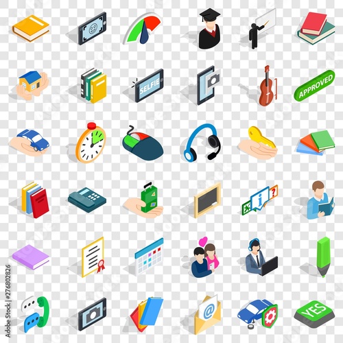 Dialog icons set. Isometric style of 36 dialog vector icons for web for any design