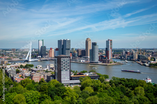 Scenic view of Rotterdam and Maas River with beautiful skyscape, the Netherlands