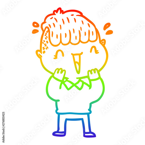 rainbow gradient line drawing cartoon happy boy surprised