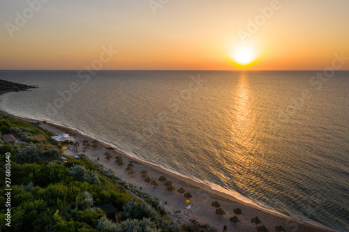 Wallpaper Mural Sea sunrise early morning. Aerial View. Black Sea Sunset. Orange sky and low tide. Sea waves in the rays of a sunset. Sunset on the beach in summer season. Seascape. Sun over the skyline and sea waves Torontodigital.ca