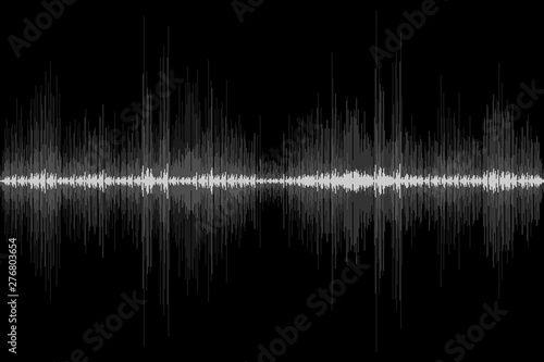 Sound wave rhythm on black background. Abstract motion audio signal symbol. Vector illustration