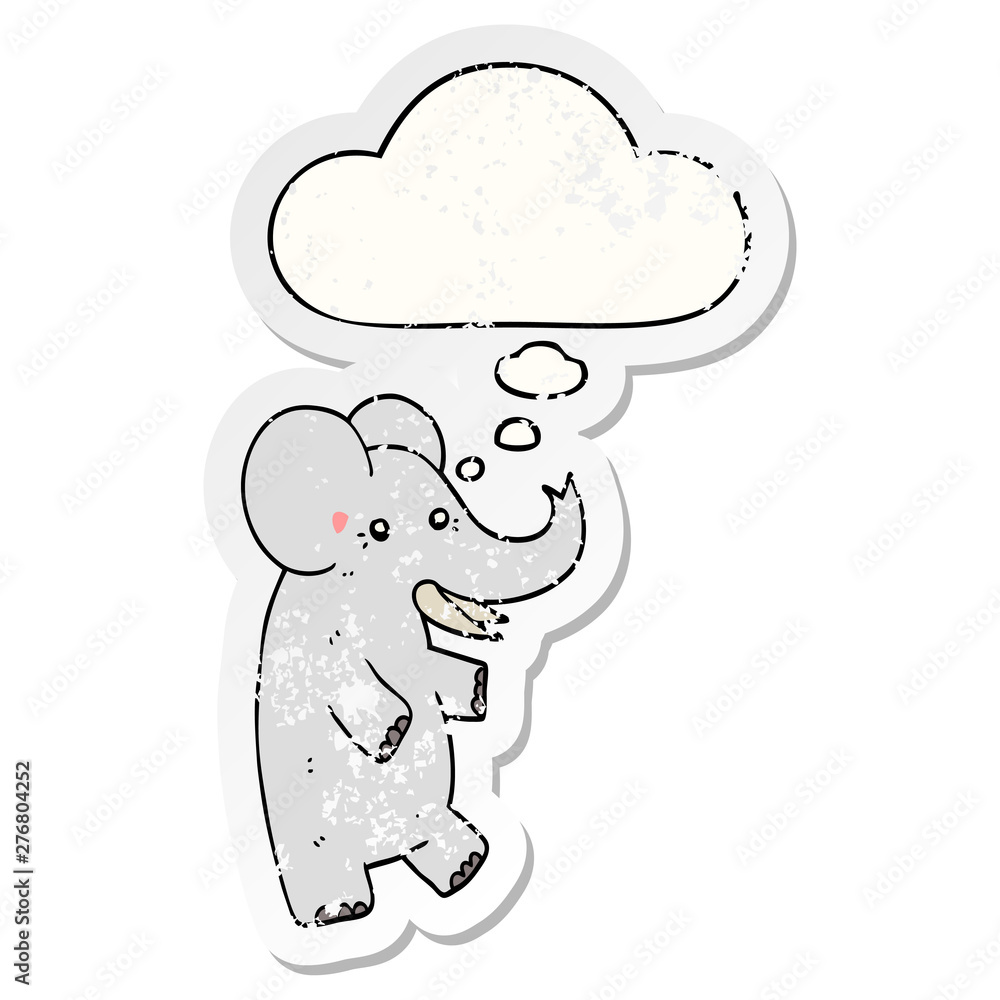 cartoon elephant and thought bubble as a distressed worn sticker cartoon elephant and thought bubble as a distressed worn sticker