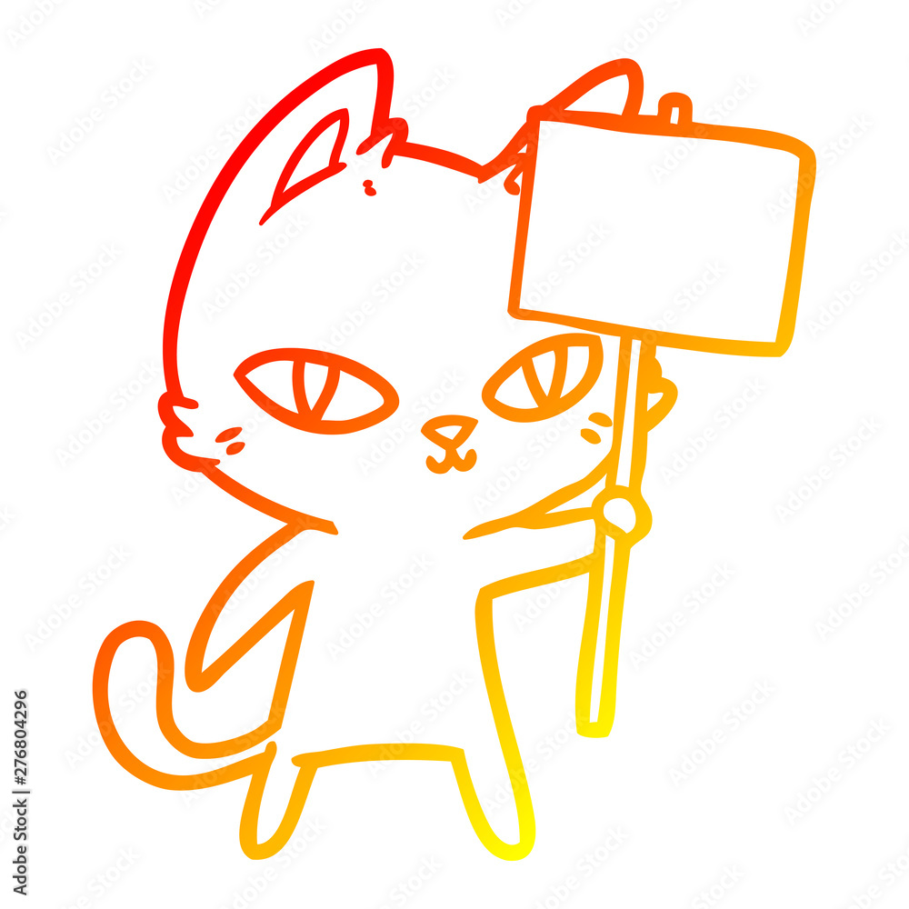 warm gradient line drawing cartoon cat waving sign warm gradient line drawing cartoon cat waving sign