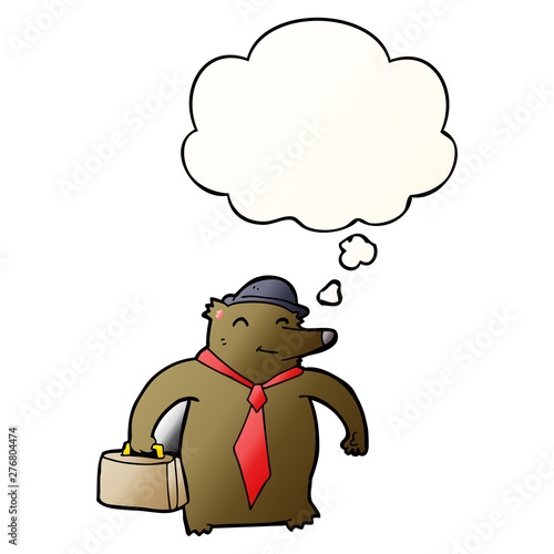 cartoon business bear and thought bubble in smooth gradient style
