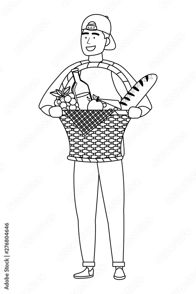 Man cartoon having picnic design Man cartoon having picnic design