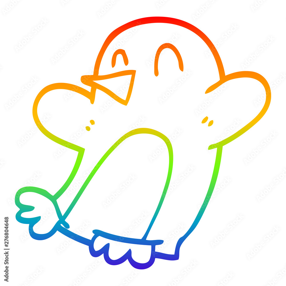 Obraz premium rainbow gradient line drawing cartoon dancing penguin
