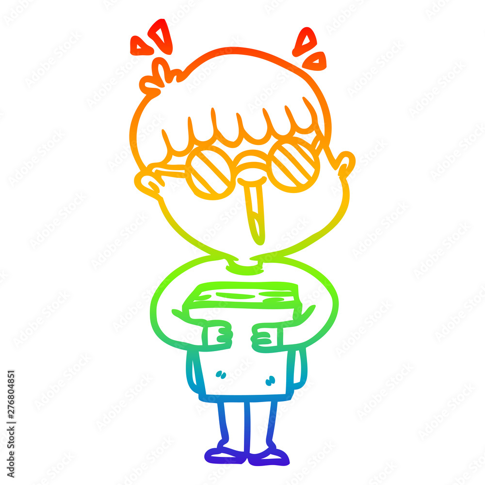 rainbow gradient line drawing cartoon boy and book rainbow gradient line drawing cartoon boy and book