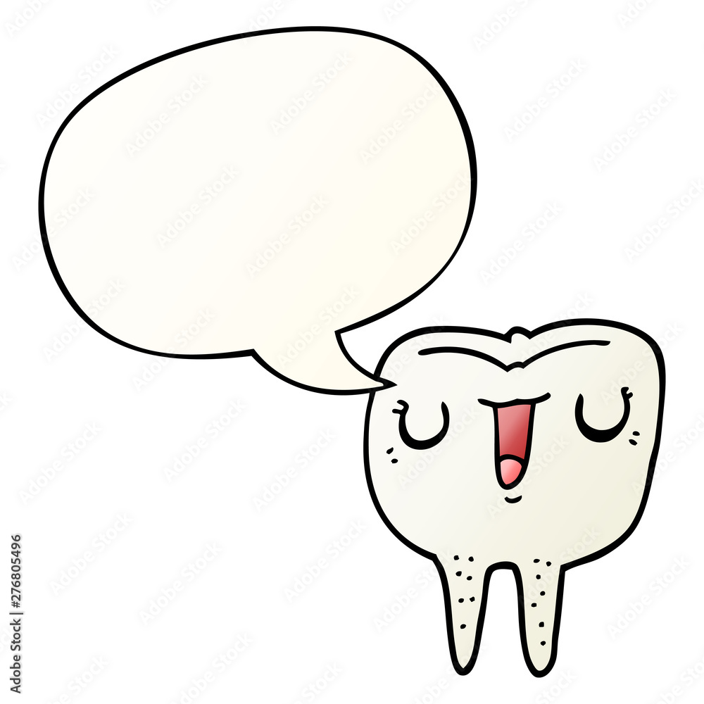 cartoon happy tooth and speech bubble in smooth gradient style cartoon happy tooth and speech bubble in smooth gradient style