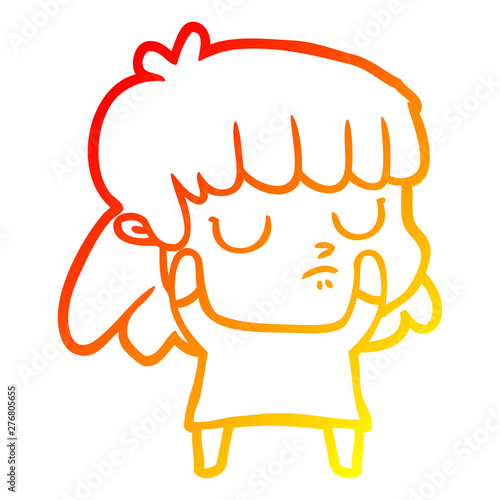 warm gradient line drawing cartoon indifferent woman