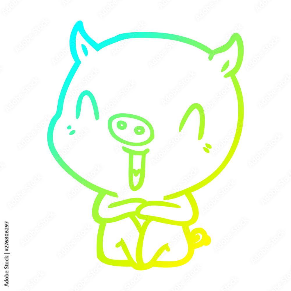 cold gradient line drawing happy cartoon sitting pig cold gradient line drawing happy cartoon sitting pig