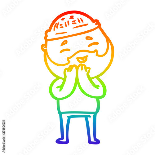 rainbow gradient line drawing cartoon happy bearded man
