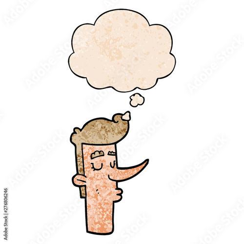 cartoon arrogant man and thought bubble in grunge texture pattern style