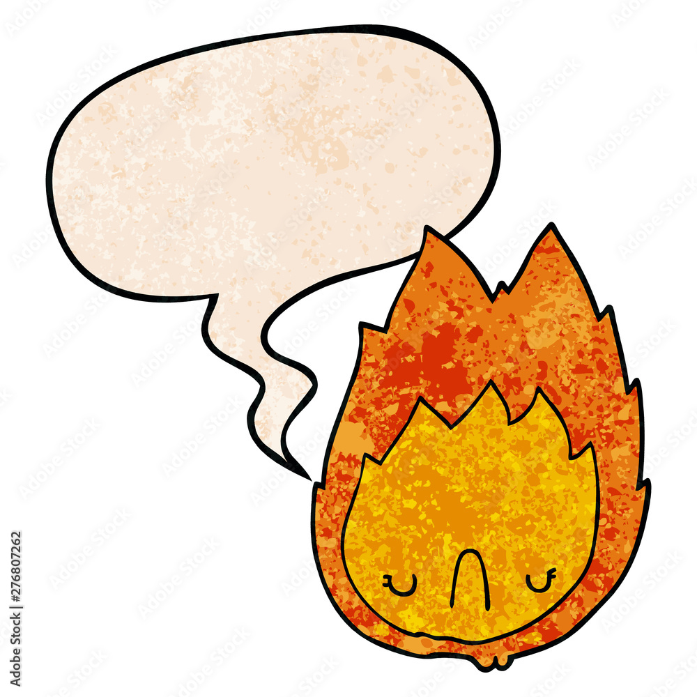 cartoon unhappy flame and speech bubble in retro texture style cartoon unhappy flame and speech bubble in retro texture style
