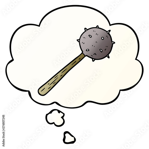 cartoon mace and thought bubble in smooth gradient style