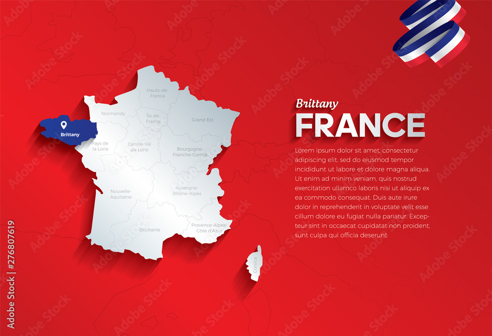 Φωτογραφία Vector isolated illustration of simplified administrative map and flag  of France