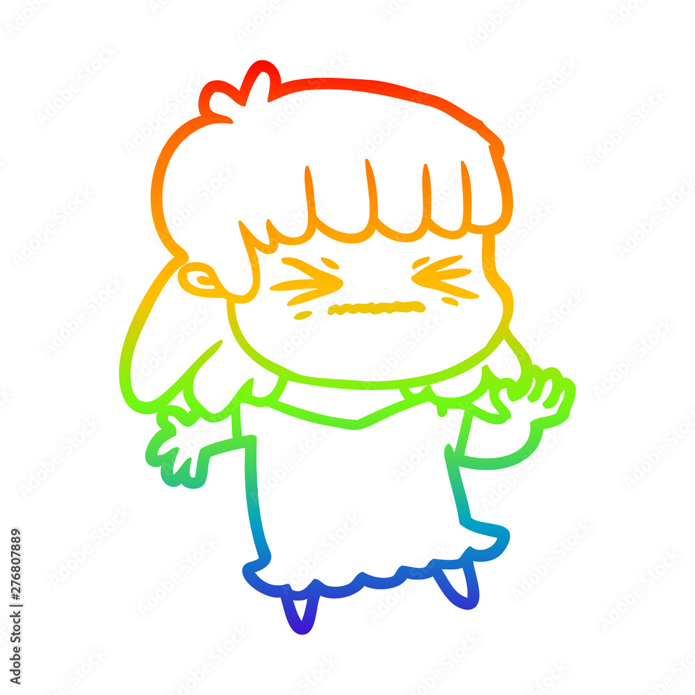 rainbow gradient line drawing cartoon angry girl rainbow gradient line drawing cartoon angry girl