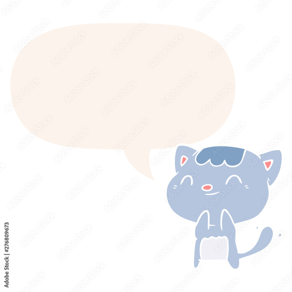 cute cartoon happy little cat and speech bubble in retro style cute cartoon happy little cat and speech bubble in retro style