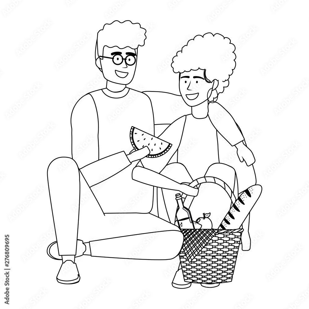 Couple of woman and man having picnic design Couple of woman and man having picnic design