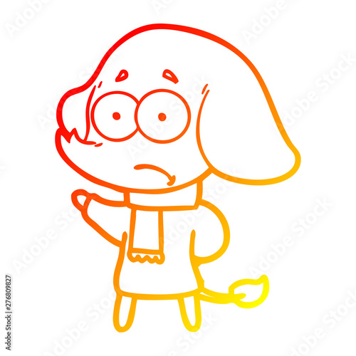 warm gradient line drawing cartoon unsure elephant in scarf