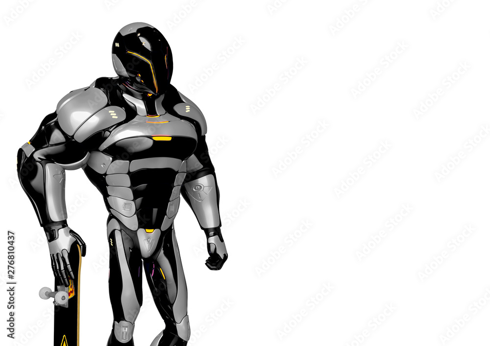 Fototapeta premium sci fi astronaut cartoon on the skate board in a white background