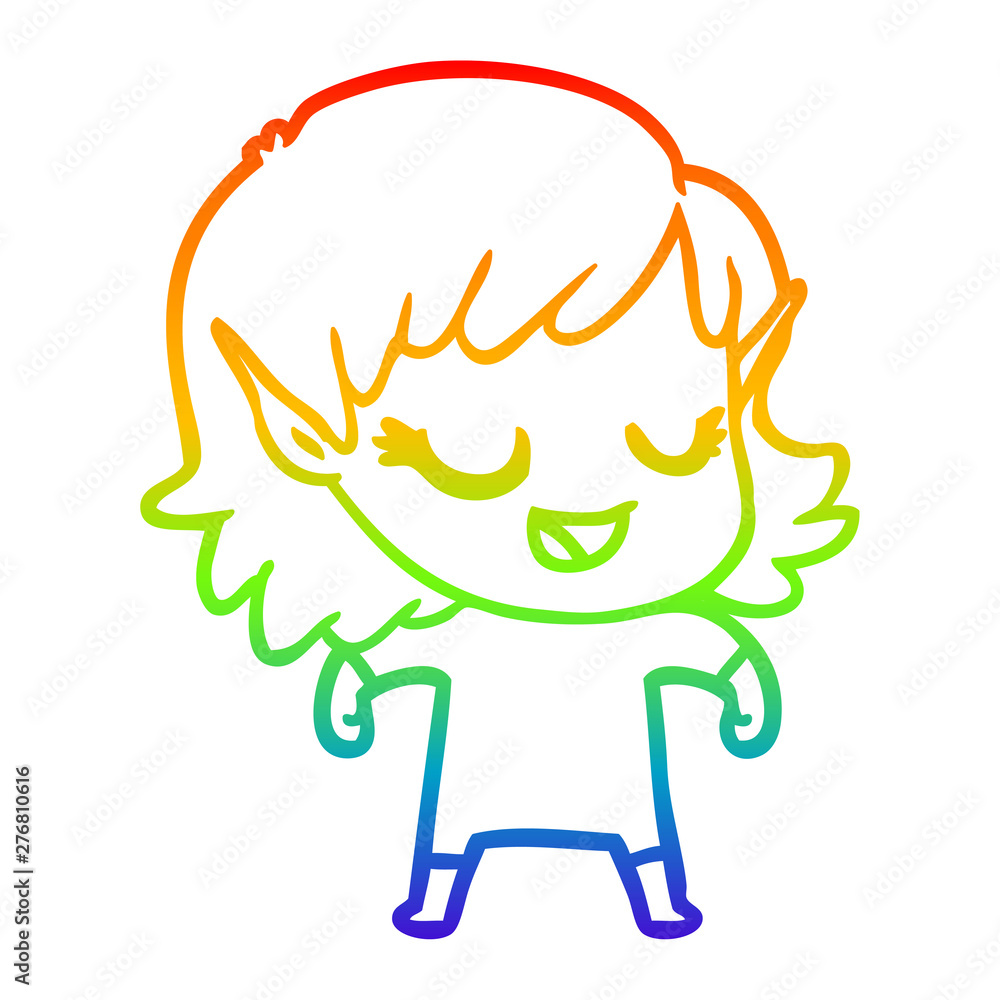 rainbow gradient line drawing happy cartoon elf girl rainbow gradient line drawing happy cartoon elf girl