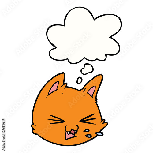 spitting cartoon cat face and thought bubble