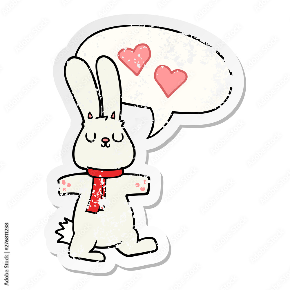 cartoon rabbit in love and speech bubble distressed sticker cartoon rabbit in love and speech bubble distressed sticker