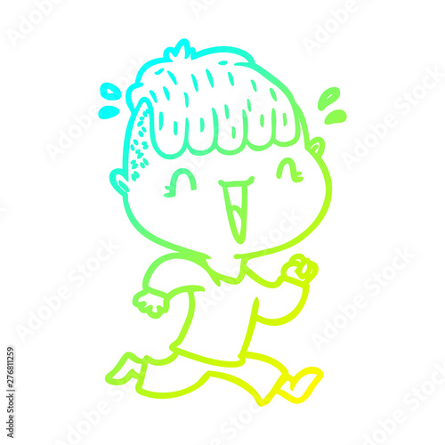 cold gradient line drawing cartoon happy boy surprised