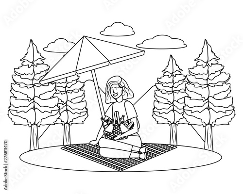 Woman cartoon having picnic design