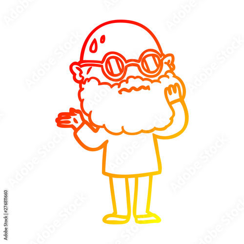 warm gradient line drawing cartoon worried man with beard and sunglasses