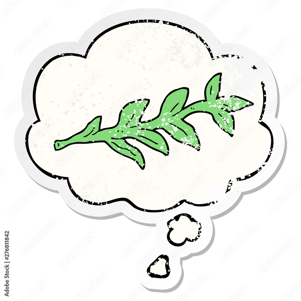 cartoon plant and thought bubble as a distressed worn sticker cartoon plant and thought bubble as a distressed worn sticker
